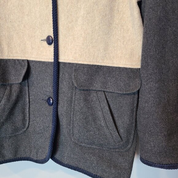 Mixed Media Wool Corduroy Field Jacket Barn Coat Womens Size 12 Old Money Preppy - Picture 2 of 9